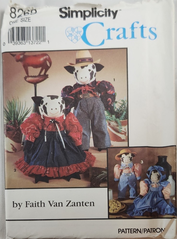 Simplicity crafts Pattern 8269 Decorative Cows & Clothing uncut