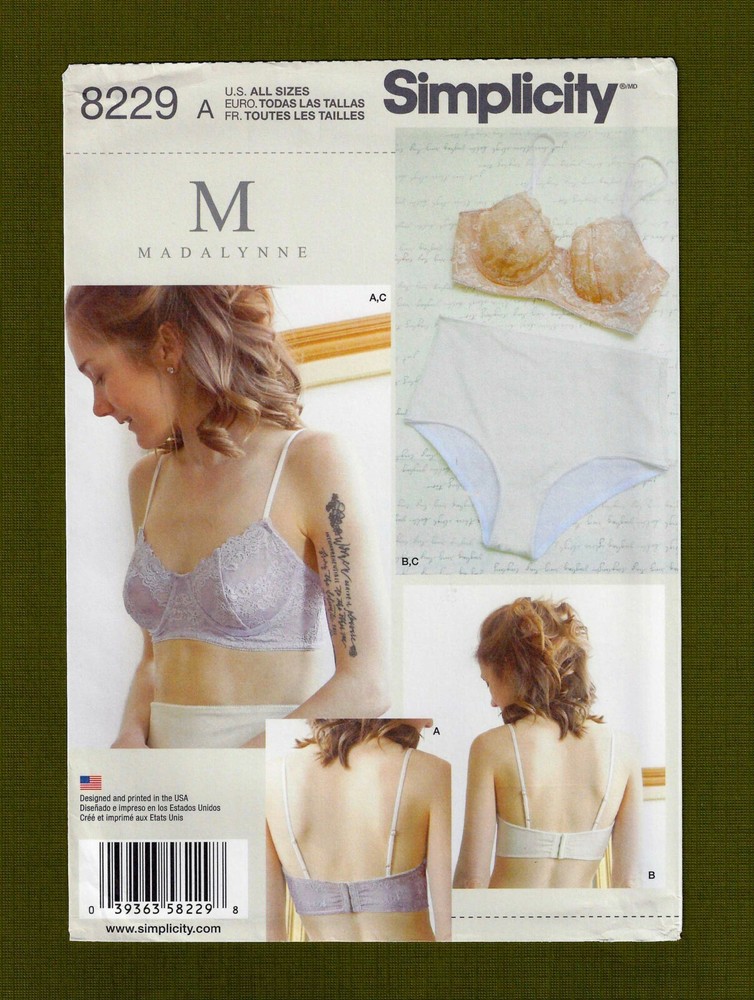 Bra & Panties Sewing Pattern~Underwire Support! (Sizes 32A-42DD) Simplicity 8229