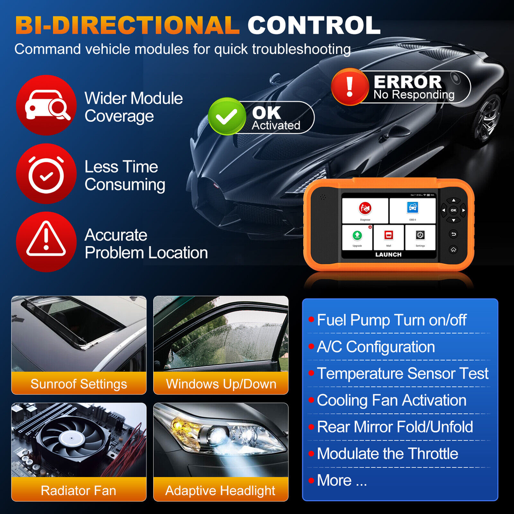 LAUNCH X431 Elite 2.0 Scanner for Ford/GM/Chrysler OBD2 Diagnostic Coding Tool