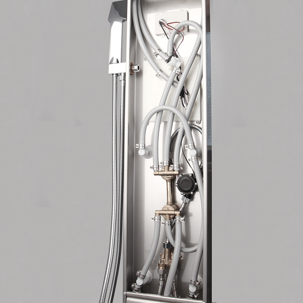 Silver LED Shower Panel System Digital Display Massage Jets 6-Way Shower Faucet