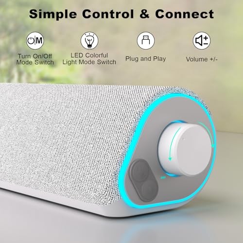 R50 Bluetooth Computer Speakers, USB Powered Pc Speakers for Desktop White