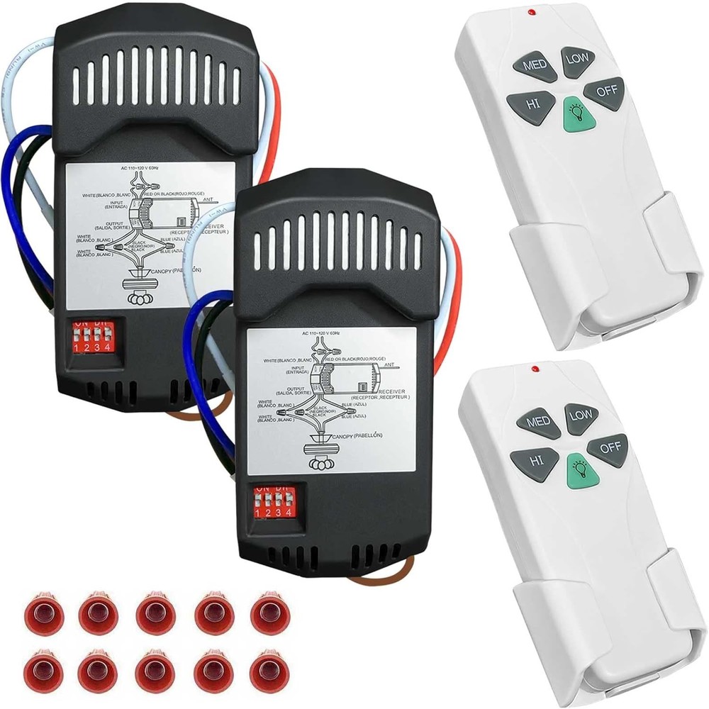 2 Pack Universal Ceiling Fan Remote Control Kits with Light Dimmer - Easy Setup