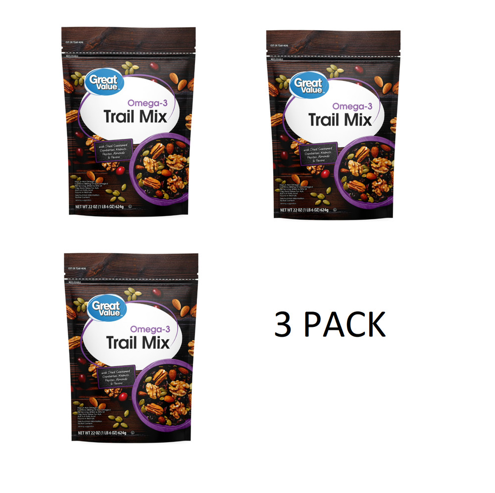 3 PACK Great Value Omega-3 Trail Mix, 22 oz