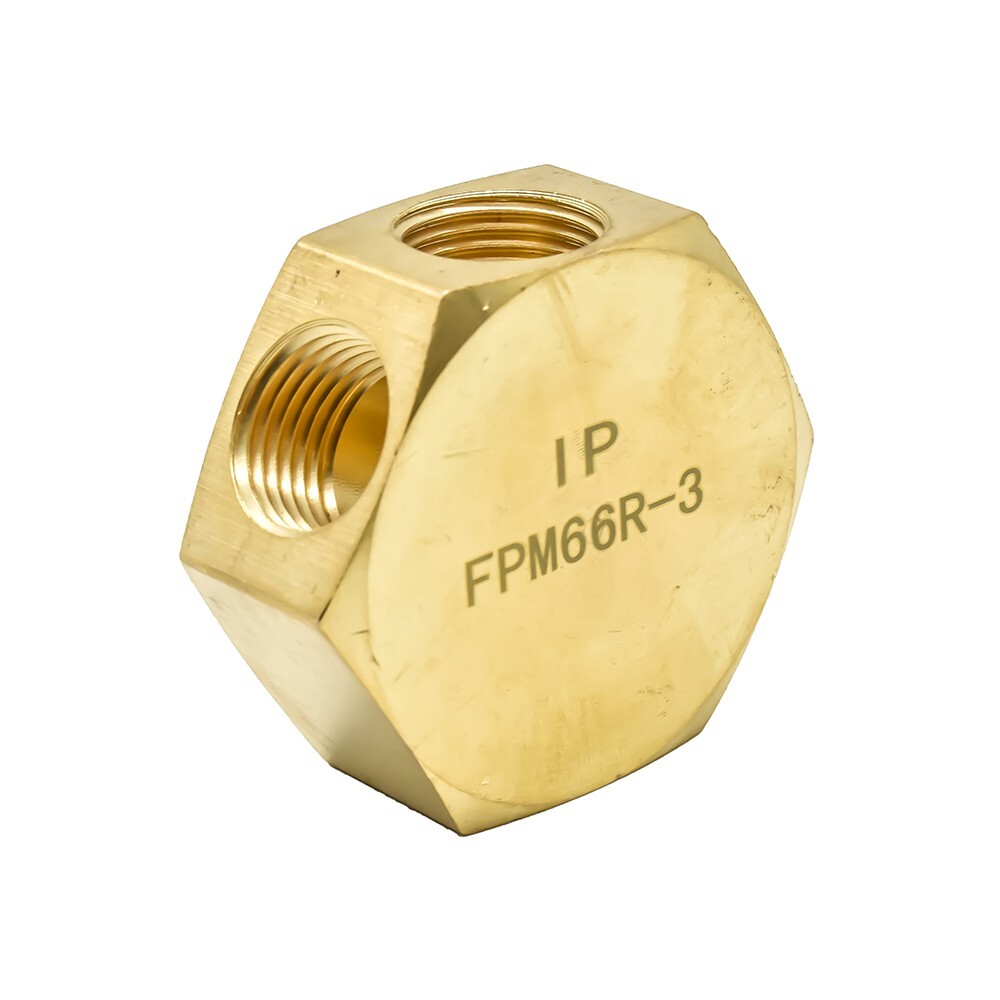 FPM66R-3 Brass Flat Hex Manifold - In-Out 3/8 Inch NPT Female 3 Way Outlet