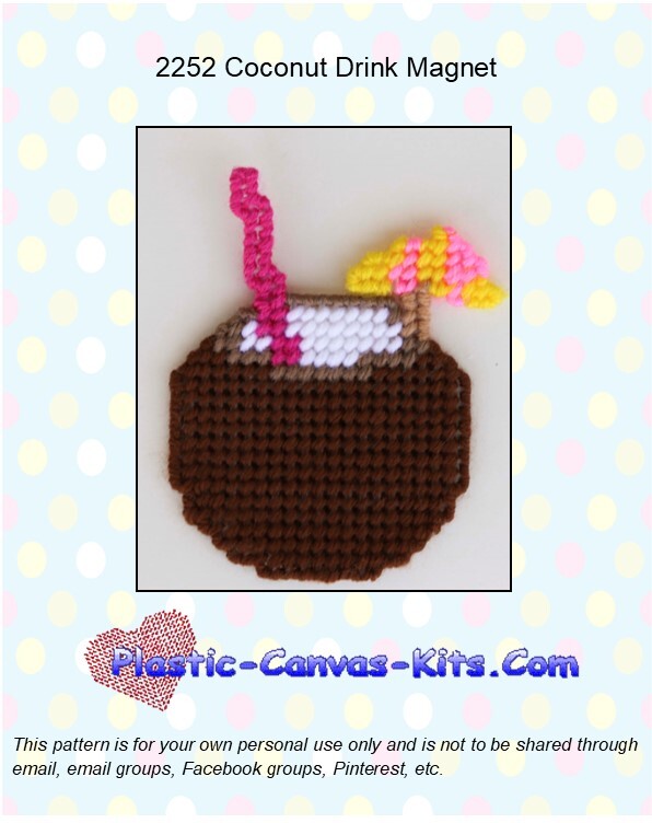 Coconut Drink Magnet - Plastic Canvas Pattern or Kit