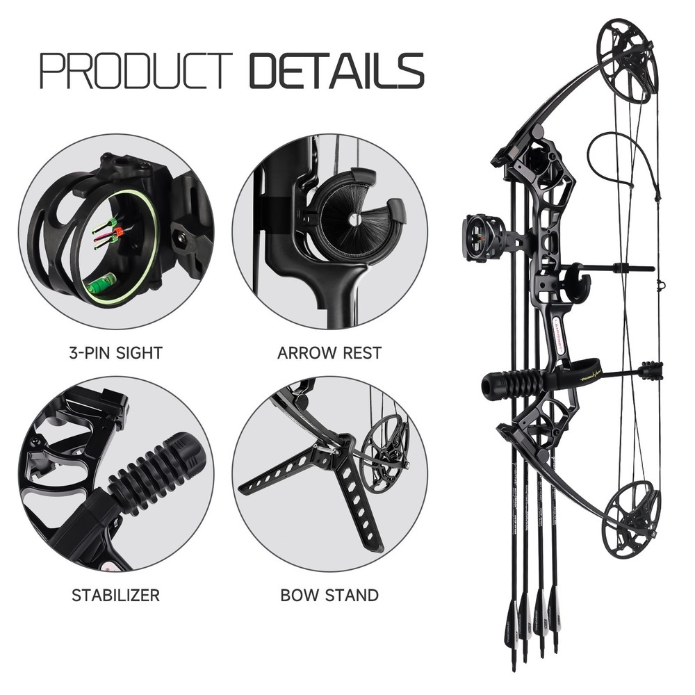 Ready to Hunt Compound Bow Package , Fits Adults & Teens, 0-70 Lbs Adjustable