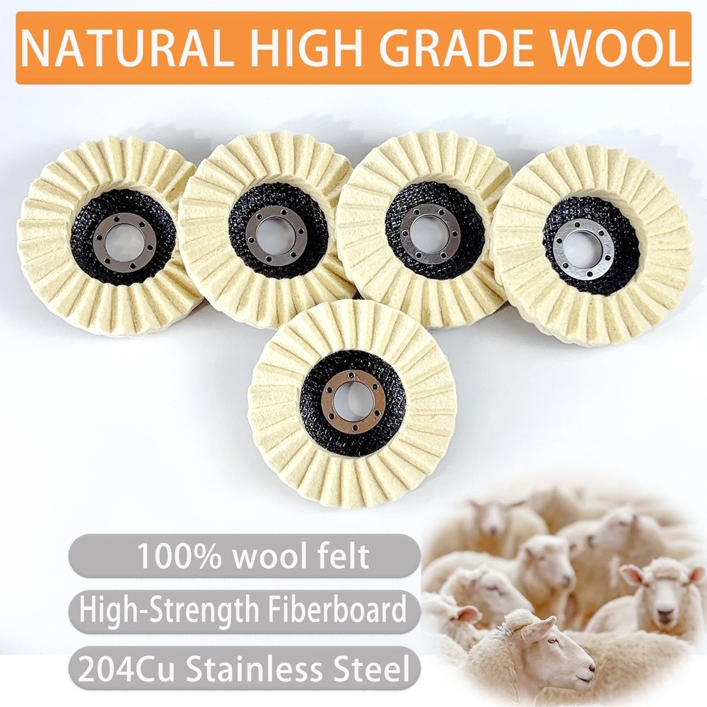 5 Pcs Angle Grinder Polishing Kit Include 2 Pcs Wool Felt Flap Polishing Disc...