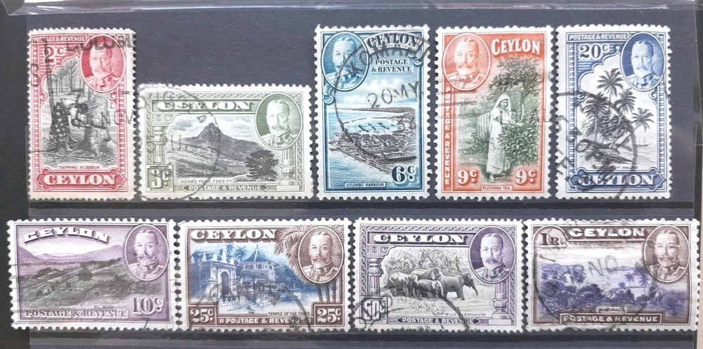 Ceylon 1935 KGV used Definitives 9 values 2c - 1R