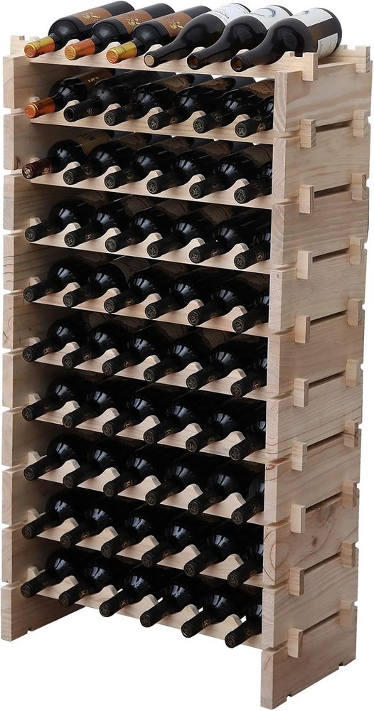 Solid Wood Stackable Wine Rack 60 Bottle Storage Cabinet Natural Finish