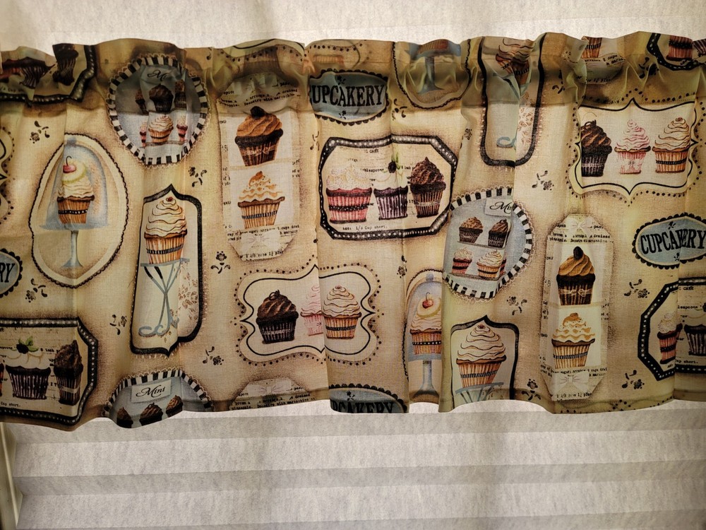 Cupcake Print Kitchen Window Valance 100% Cotton