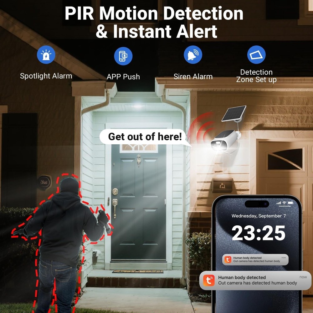 2K solar security camera outdoor camera wireless