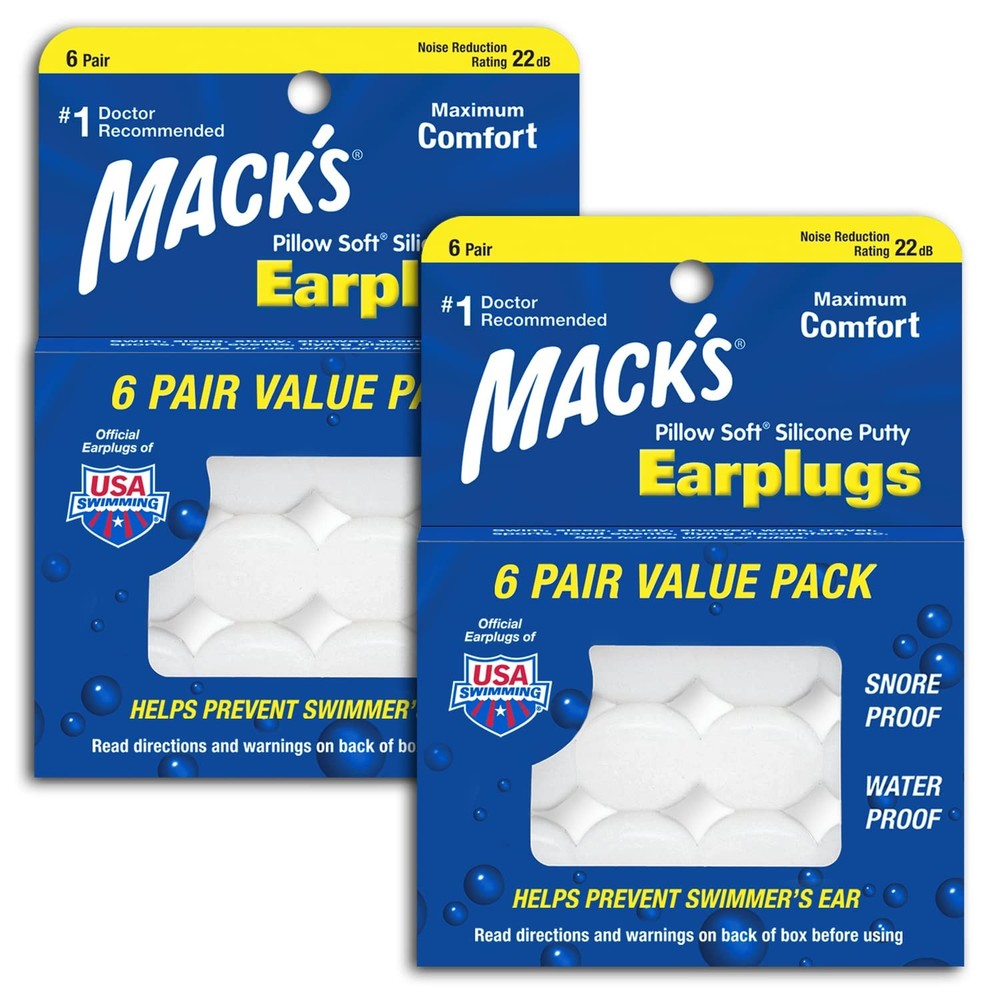 Macks Pillow Soft Silicone Earplugs Value Pack, 6-Count (Pack of 2)