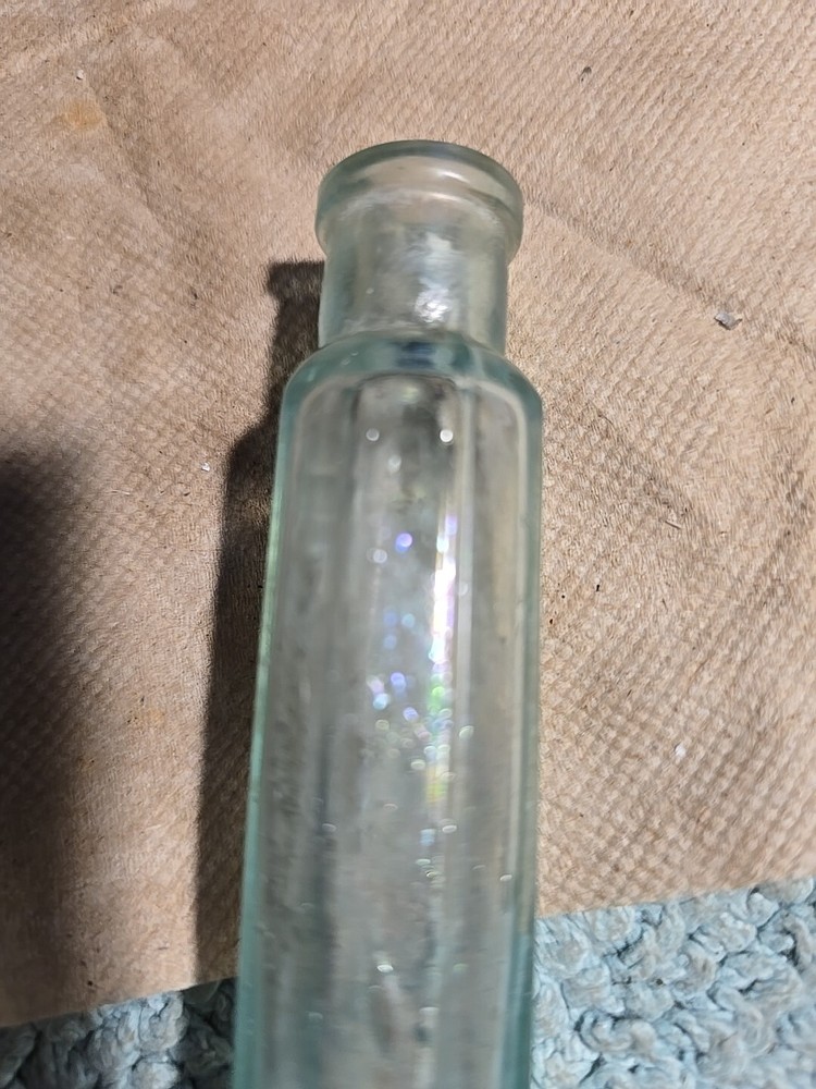 Small Octagon shaped Light Green Antique Bottle EMPTY