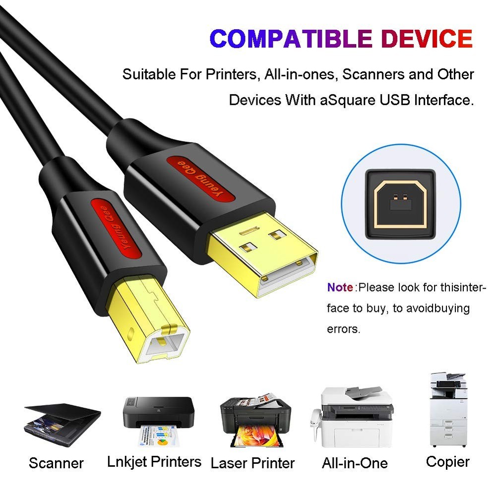 Printer Cable 12 FT,USB High Speed USB 2.0 A 12ft/4M, Black