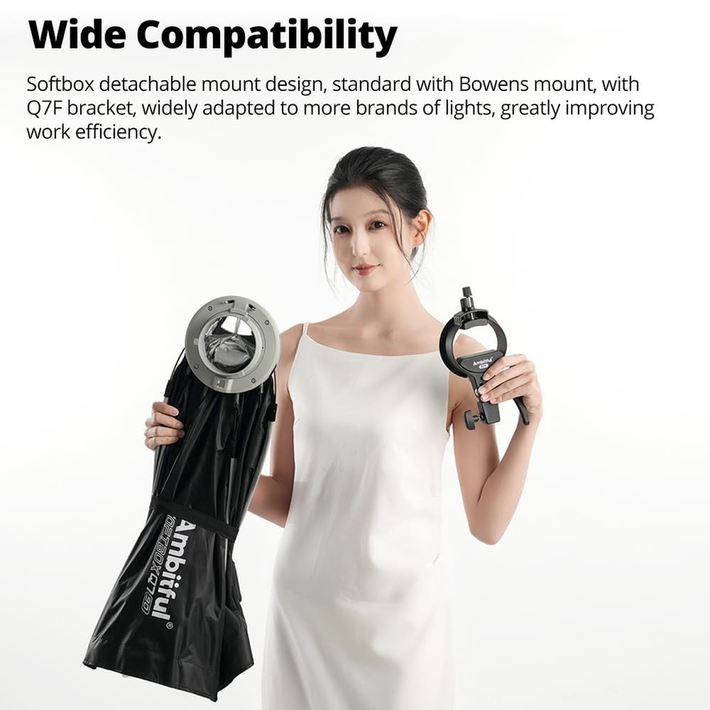 AMBITFUL 25.6" / 65cm Octagonal Softbox, Quick Release with Bowens Mount & Sp...