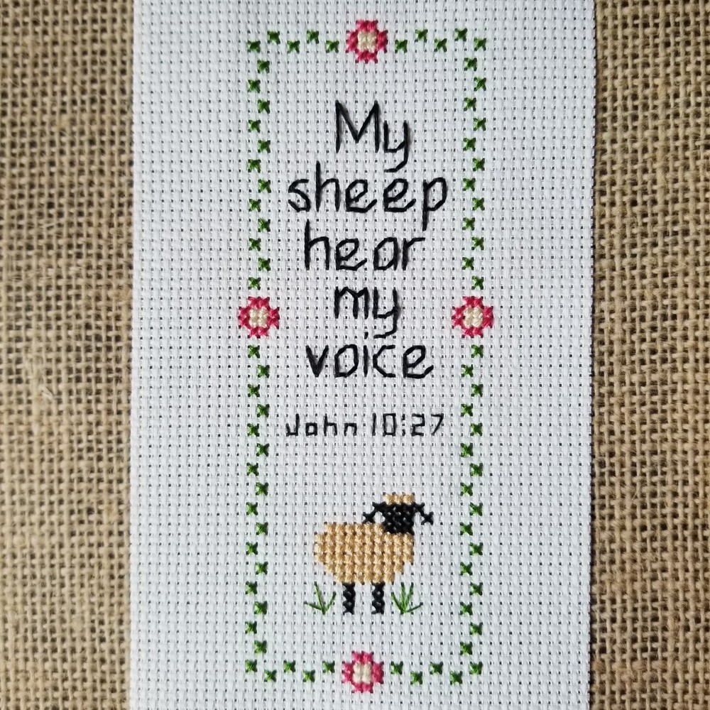 Finished Completed Cross Stitch Sheep Scripture Piece for Bookmark