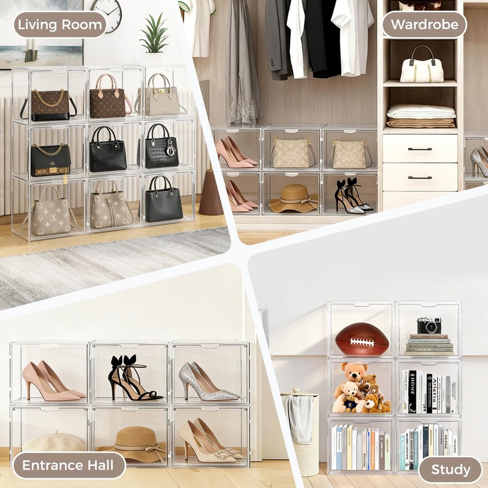 15 Pack Clear Acrylic Purse Organizer for Closet, Stackable Handbag Storage B...