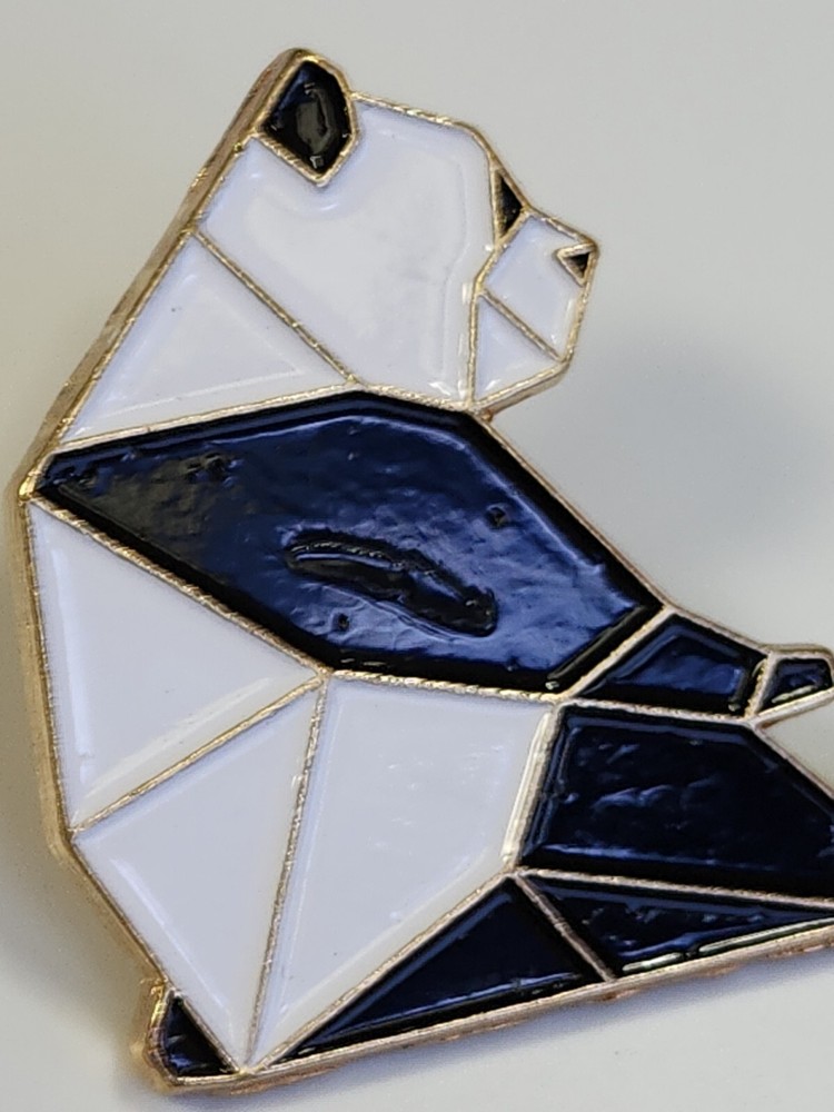 Panda Bear Lapel Pin Block Style Black & White Colors