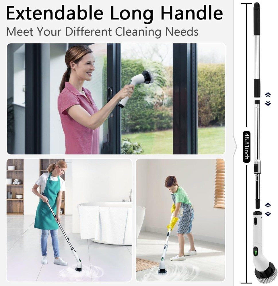 Revolutionary Waterproof Electric Spin Scrubber with Adjustable Extension Handle
