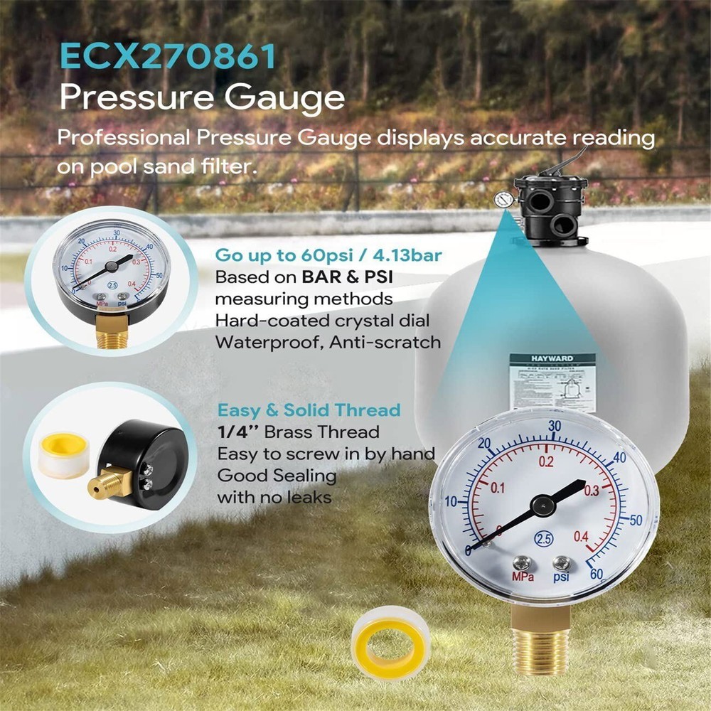 For Hayward Pool Filter (Sand & D.E.) Pressure Gauge Replacement ECX270861