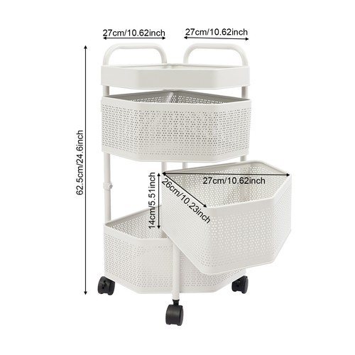 Rotating Storage Shelves Rack, 3-Tier Removable Basket Shelf Organizer