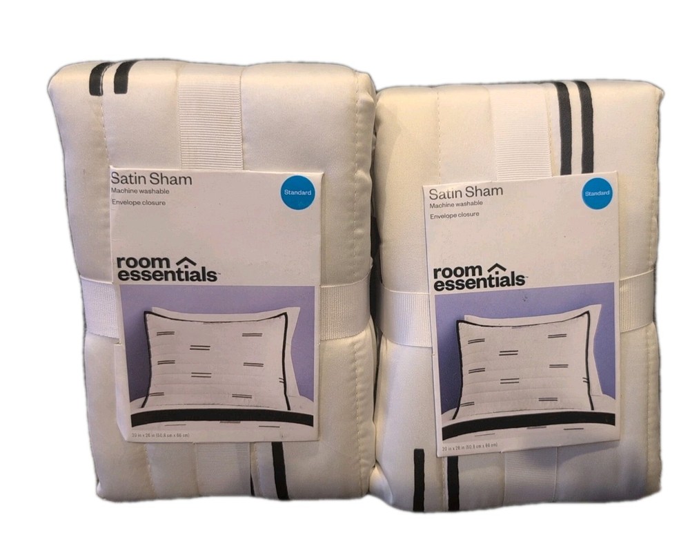 Room Essentials Standard Satin Sham White/ Black 2 Pack