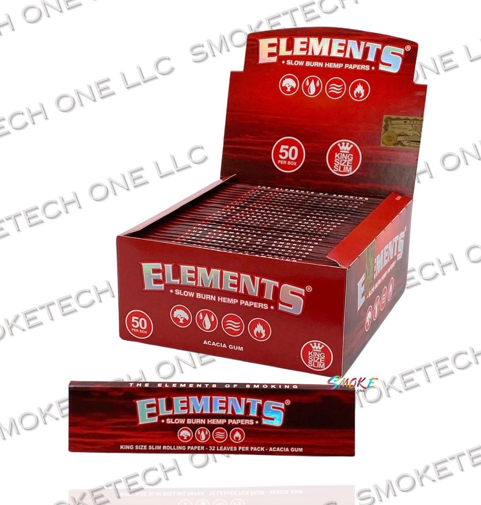 Elements Red King Size Slim Rolling Papers – 50 Pack Display Box