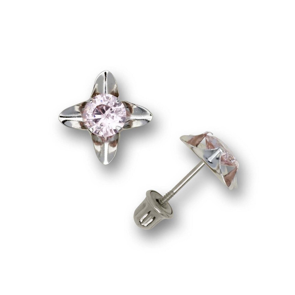14k Yellow and White Gold Cz Stud Earrings
