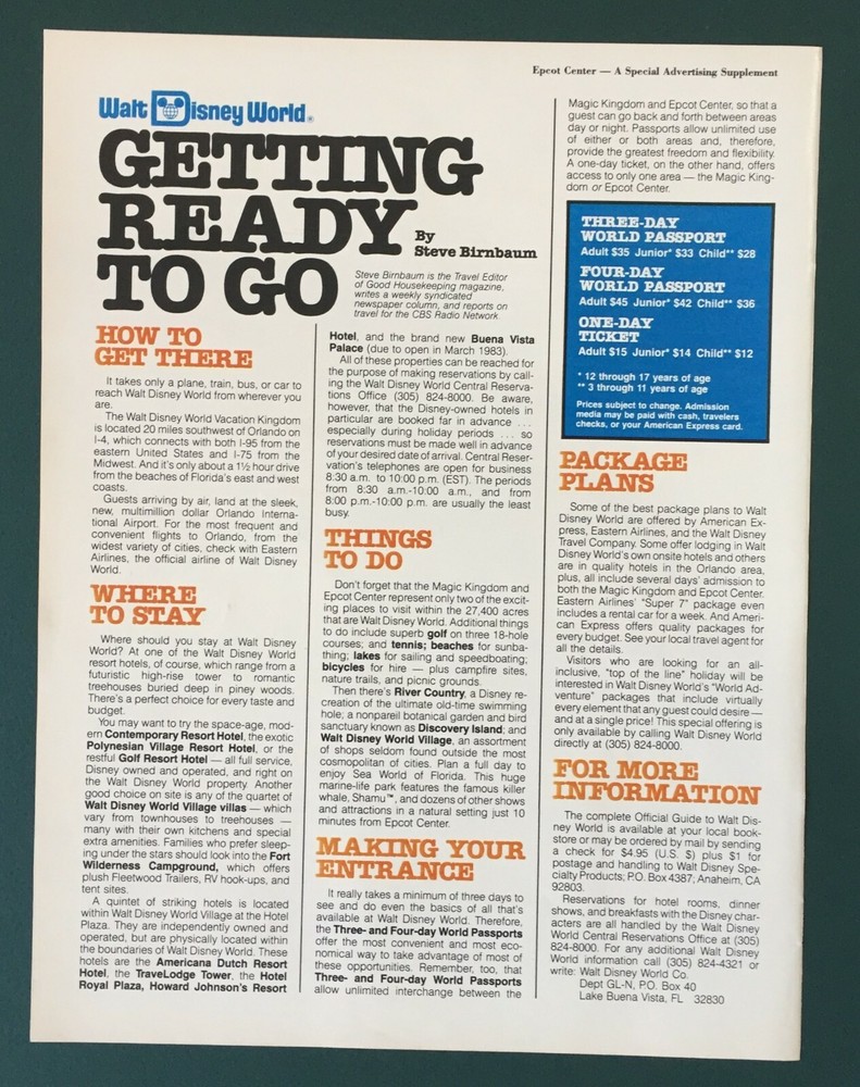 Disney Getting Ready to Go Advertisement 1982
