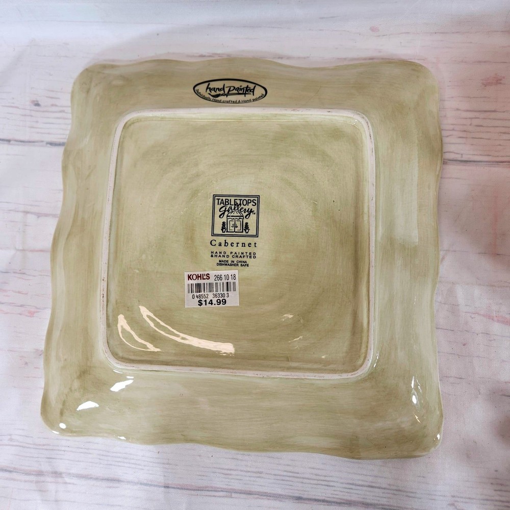 Tabletops Gallery Cabernet Plate Cream Hand Painted Grape Square 11in