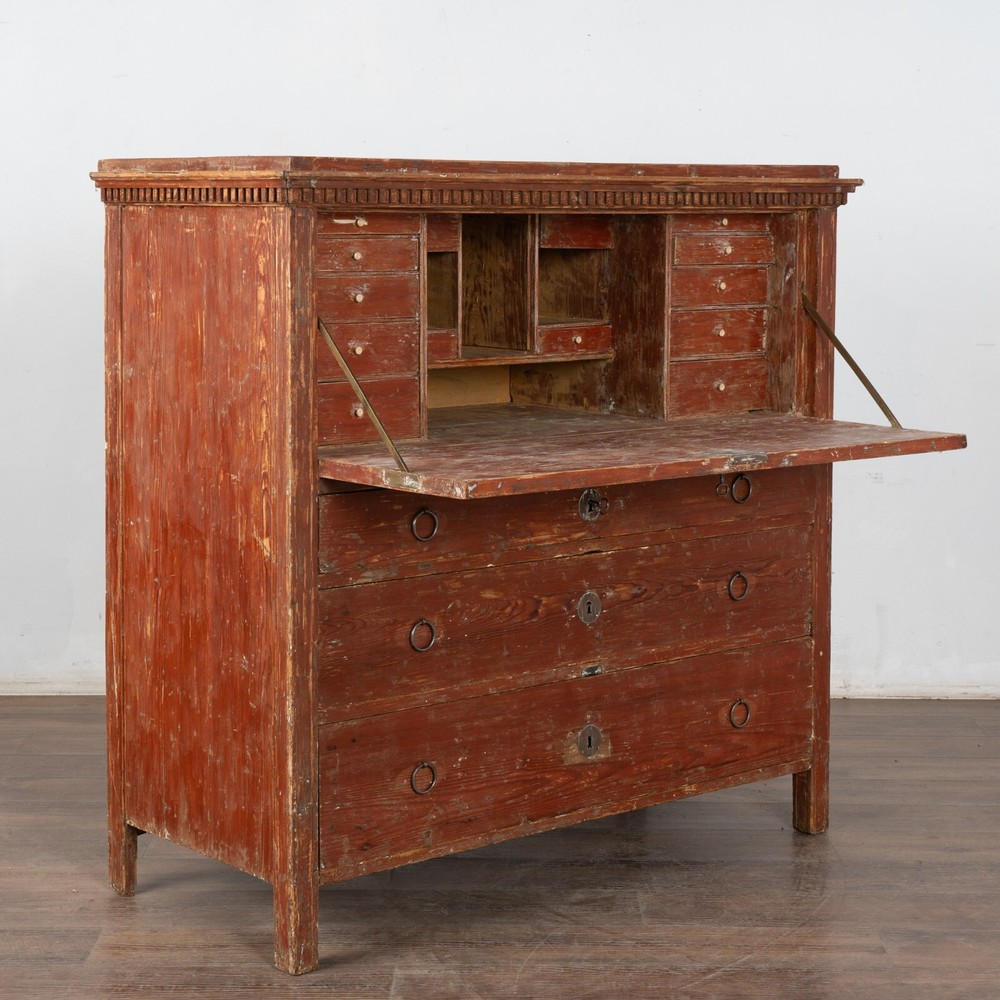 19th Century Rustic Swedish Painted Pine Secretary