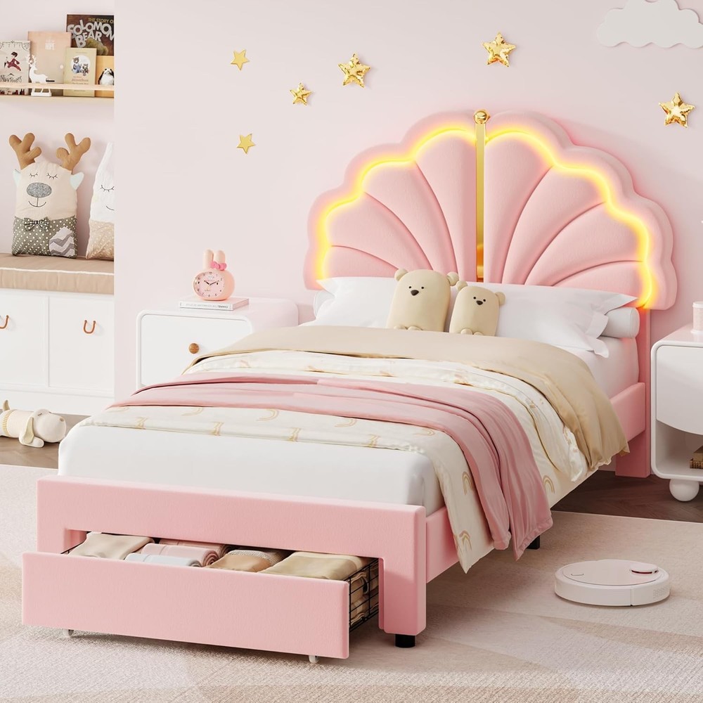 Keyluv Twin Princess Bed Frame Storage Drawers Pink