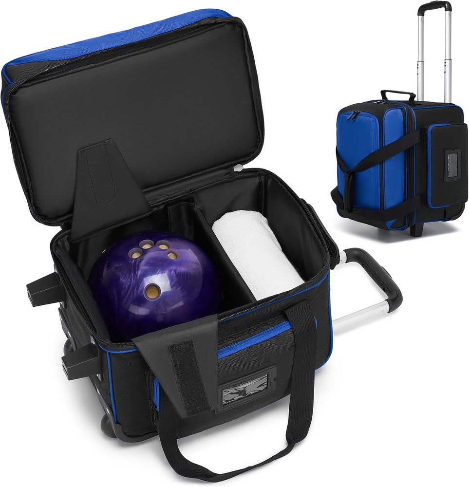 Single Roller Bowling Bag with Wheels, 1 Bowling Ball Bag with Separate Shoe Com