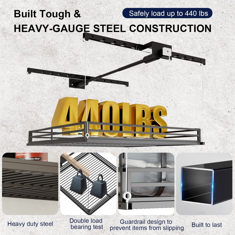 LoJok Heavy-Duty 4x4 FT Overhead Garage Ceiling Storage Rack (Triangular Style)