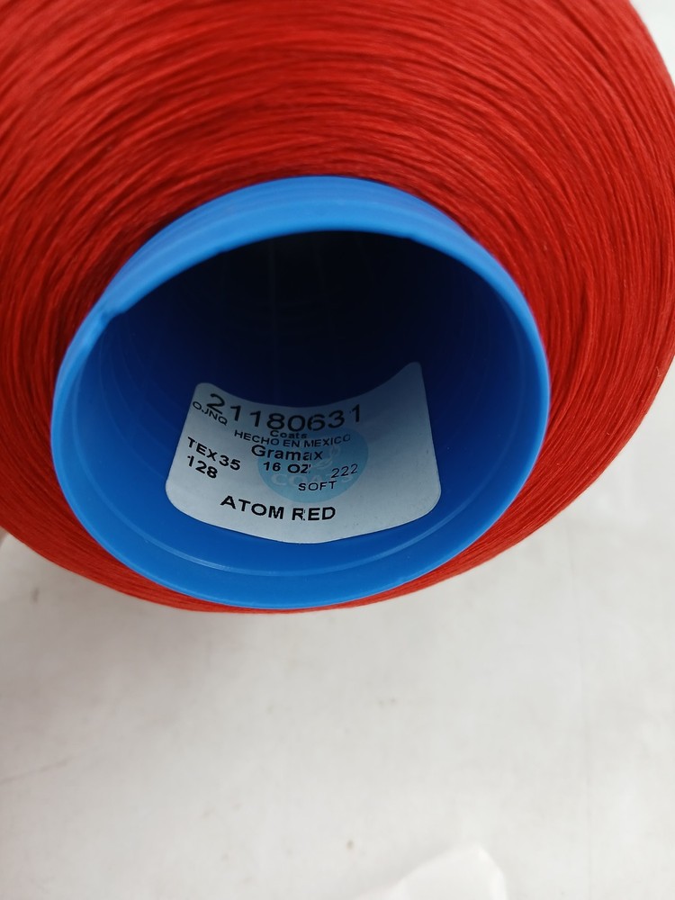 Coats Gramax Atom Red Polyester Thread Cone 16oz Tex 35 128 Soft 222 Serger