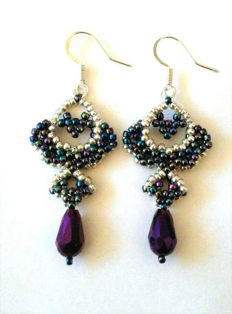 Handmade Purple Lotus Beaded Earrings