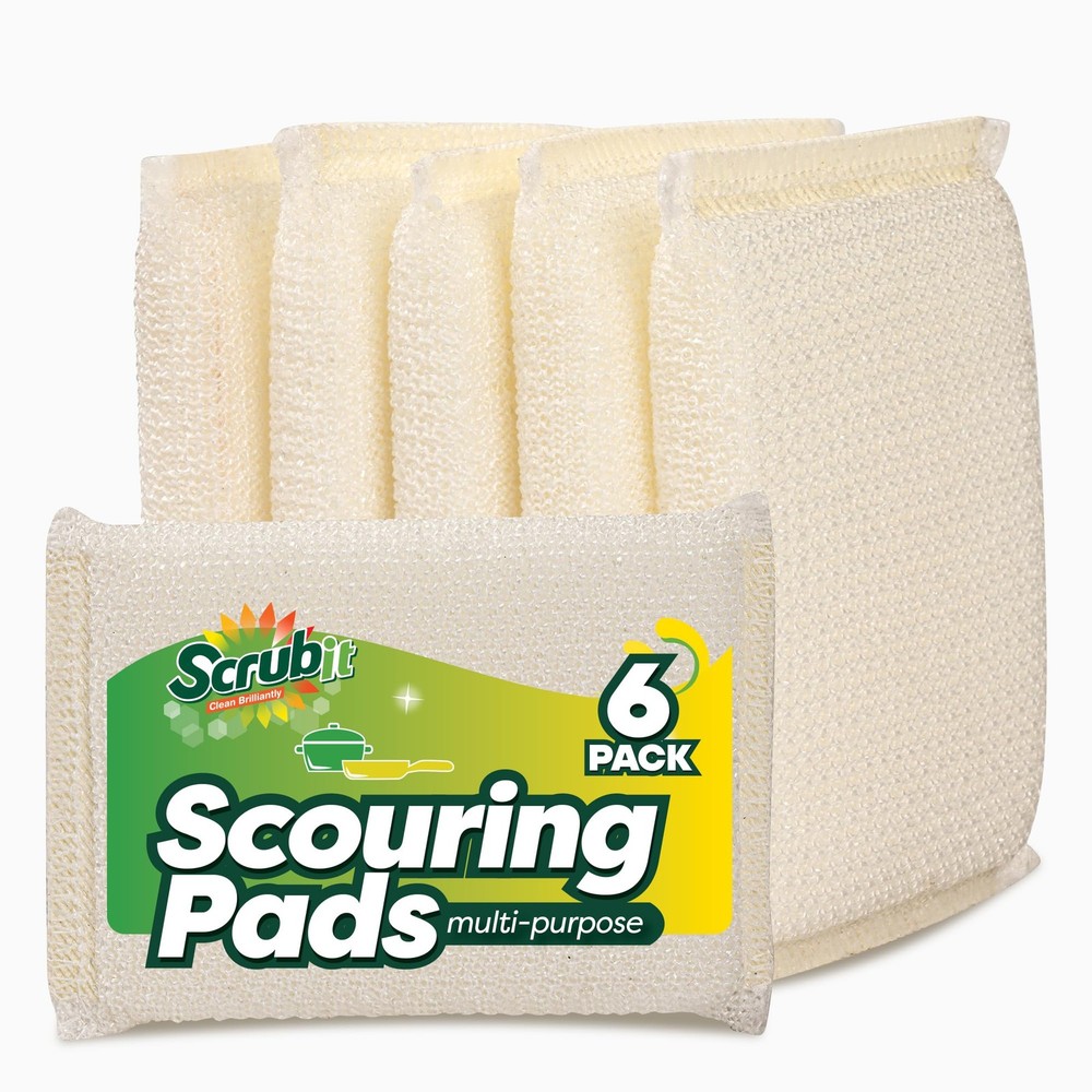 6 Scrub Sponges Kitchen by SCRUBIT, Multi-Purpose Scouring Pads, White