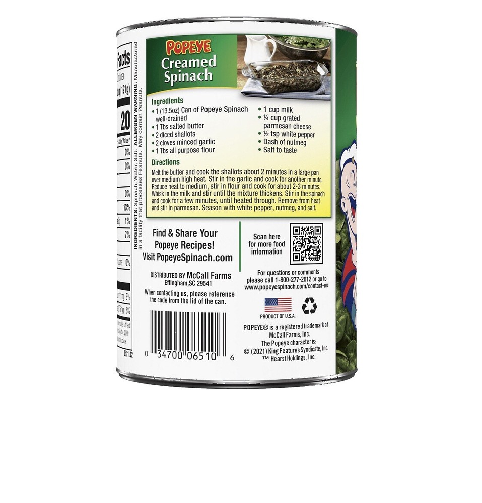 Allen’s Popeye Leaf Spinach, 13.5oz (3 Cans)