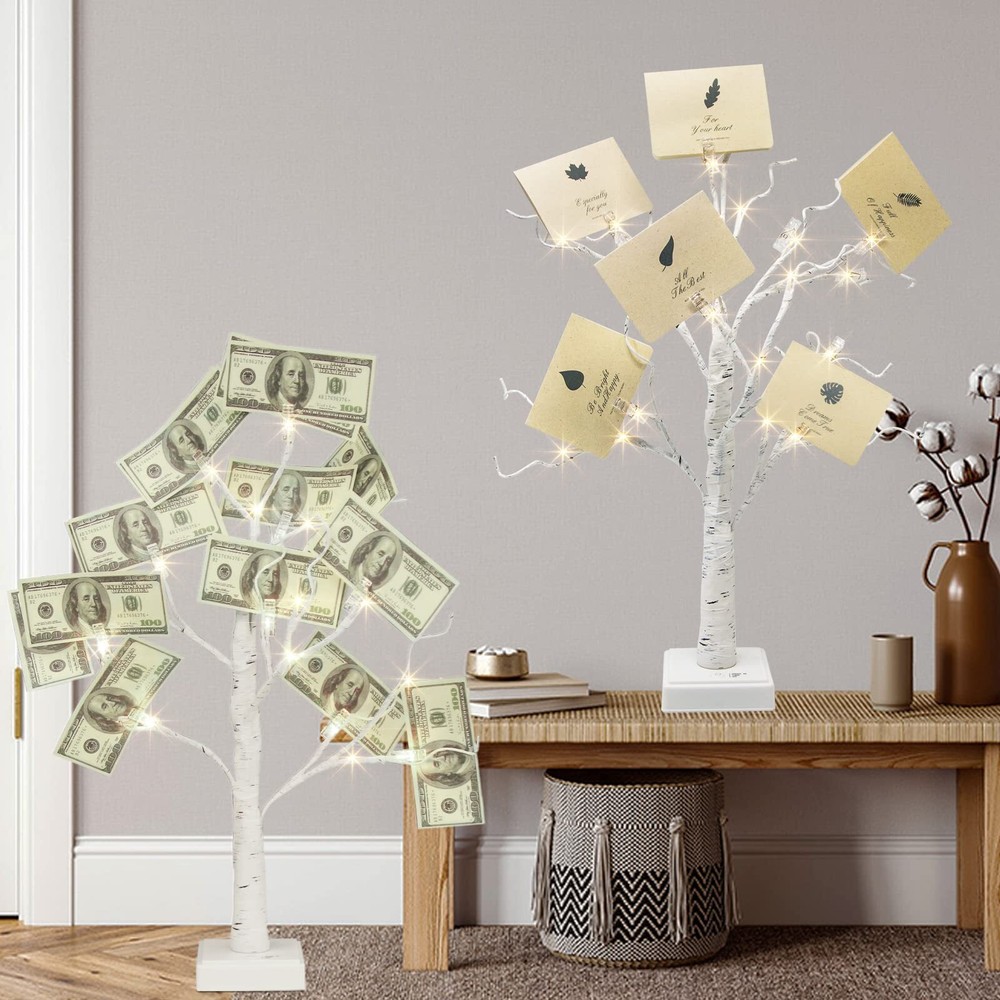 Money Tree Gift Holder Gift Card Tree 2FT 24LED Lighted Birch Tree Battery/US...