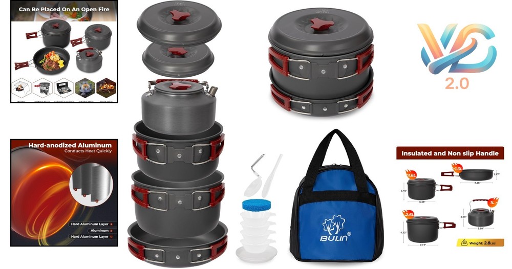 13Pcs Camping Cookware Set Lightweight Aluminum Backpacking Kitchen Gear