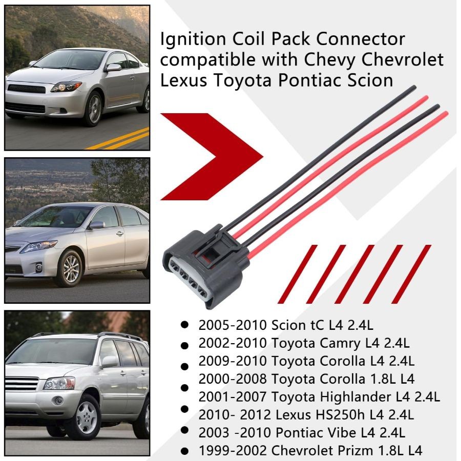 Connector, Compatible with Corolla Camry Highlander, Female Connector4 Pack