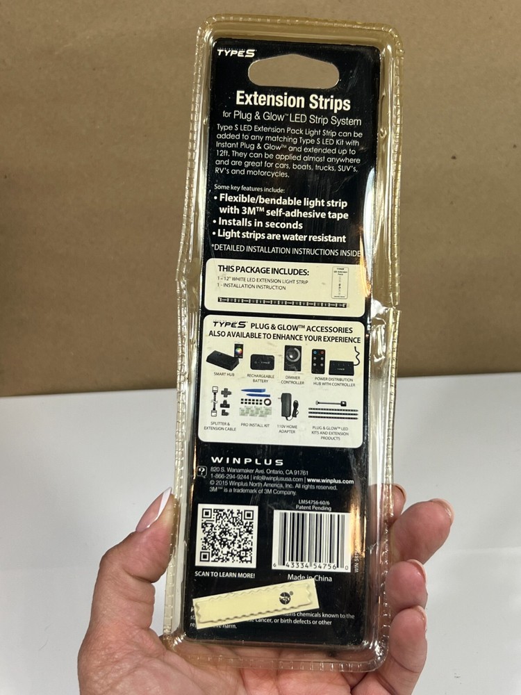 Type S Extension Strips for Plug & Glow LED Strip System 12" WHITE