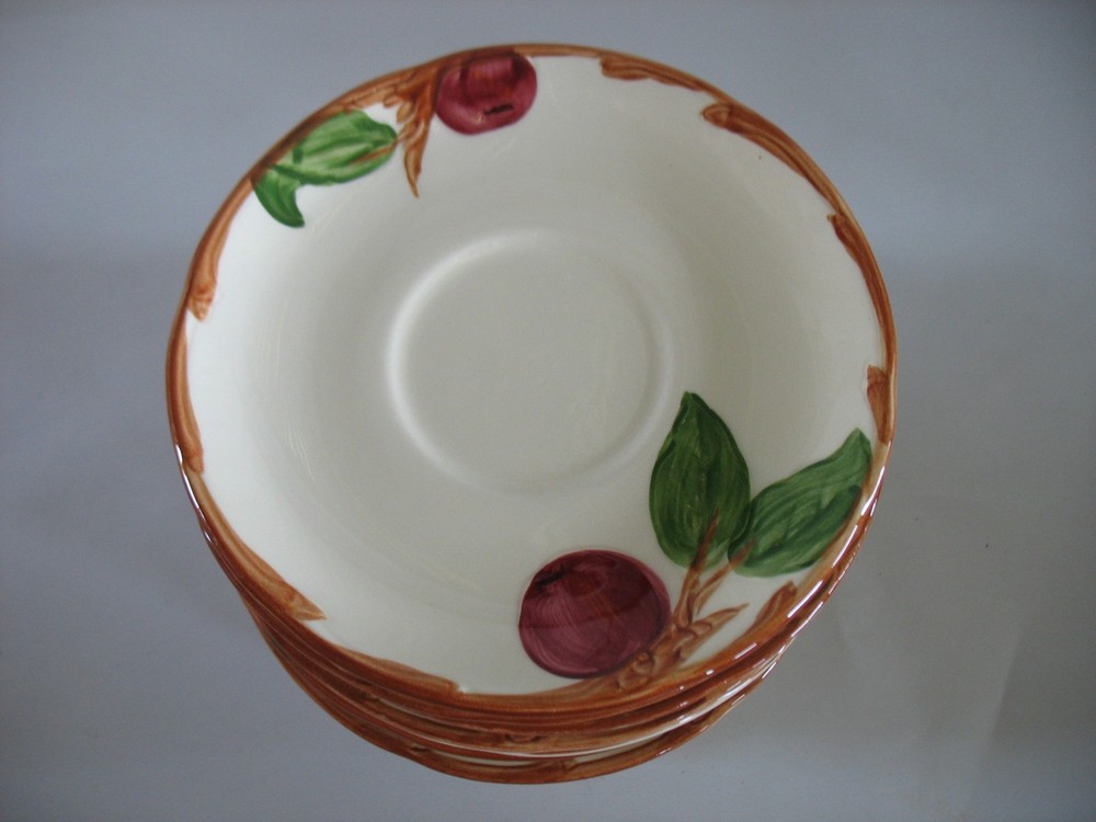 12 Franciscan Pottery Handpainted Apple Saucers CALIFORNIA Earthenware diff mark