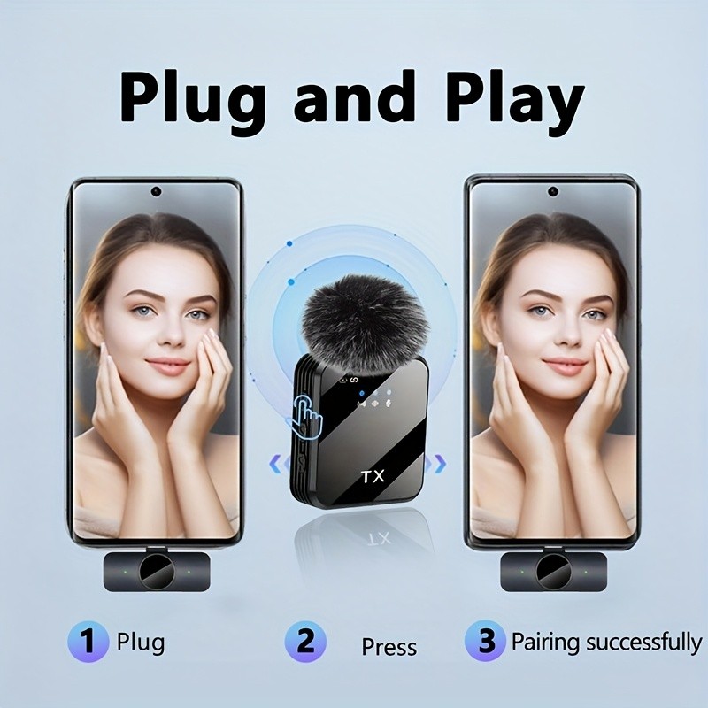 3 in 1 Microphone for iPhone/Android/Camera, Wireless Lavalier Black-3in1