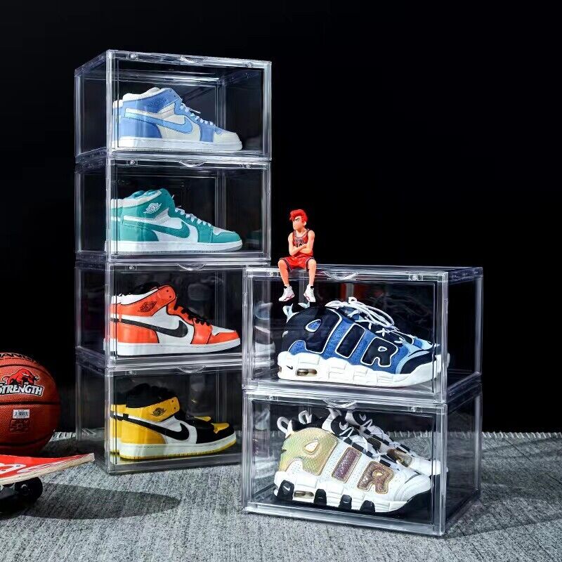 Magnetic Shoe Storage Box Drop Side/Front Sneaker Case Stackable Container XL