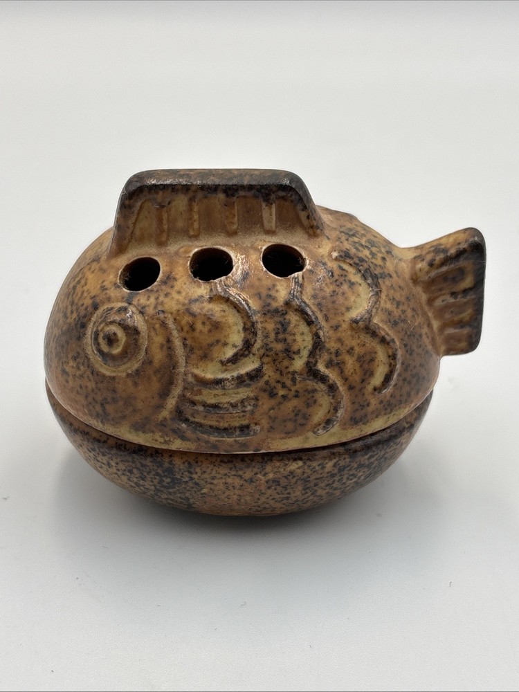 Vintage Fish Design Incense Burner Pottery Rustic Decor Nautical Theme