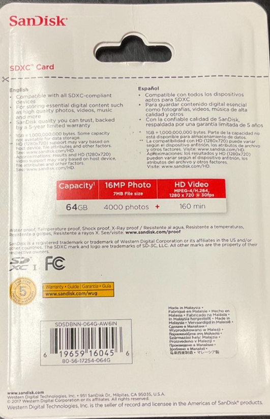 SANDISK SDXC MEMORY CARD 64GB