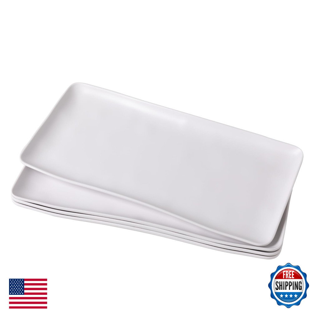 ZAROCRUS White Melamine Rectangular Serving Platters, Set of 4, 14"x7"