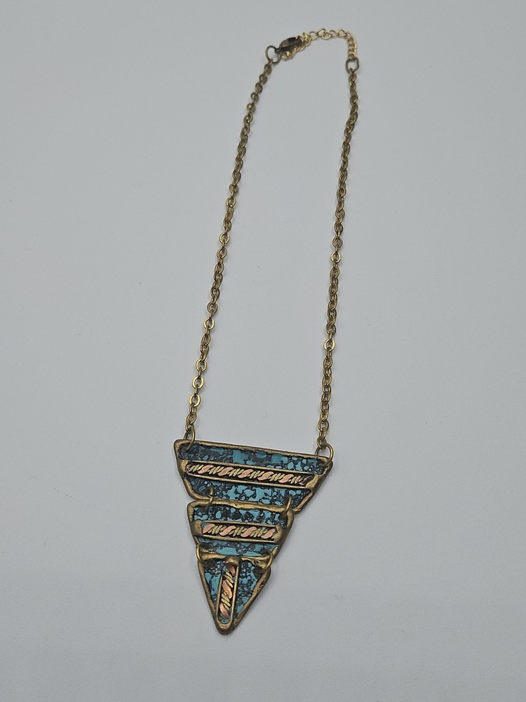 Brass mixed metal MCM Triangular Stacked Bohemian Neckalce