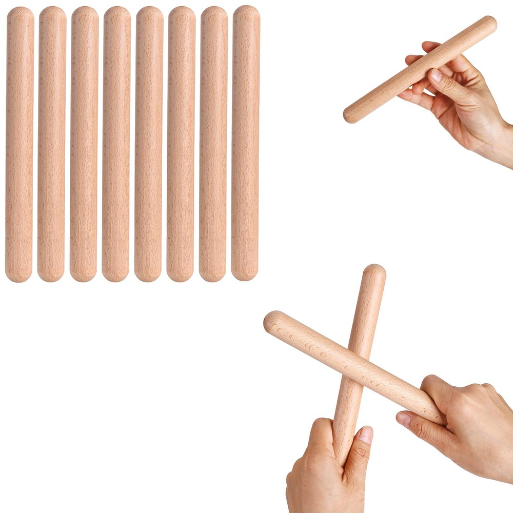 4 Pair 8" Wood Claves Rhythm Sticks Percussion